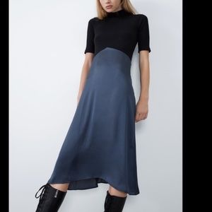 Zara Blue and Black Midi Dress
